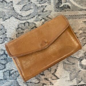 Vintage 1970s NYC COACH Envelope Clutch Light Brown Beige Tan STAMPED irregular